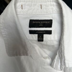 Banana Republic White Linen Cotton Button Shirt Slim Untucked Fit Men's Small